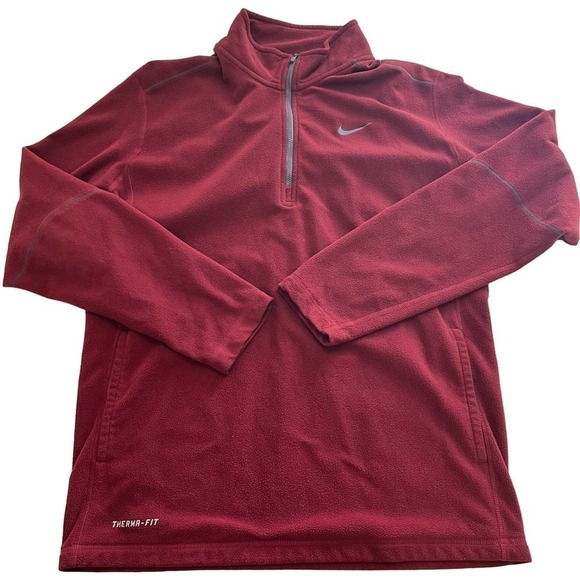 Nike Men’s Red Therma-Fit Quarter Zip Pullover Fleece Sweater Size Large - Picture 1 of 5